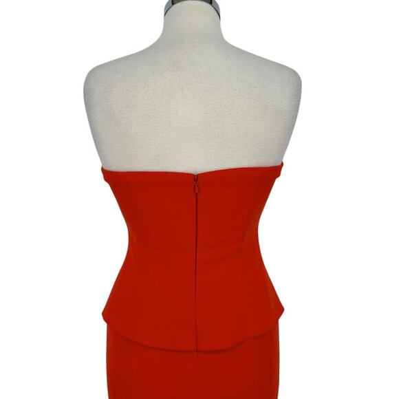 Jay Godfrey Tama Strapless Red-Orange Peplum Dress Size 4 - Picture 6 of 10
